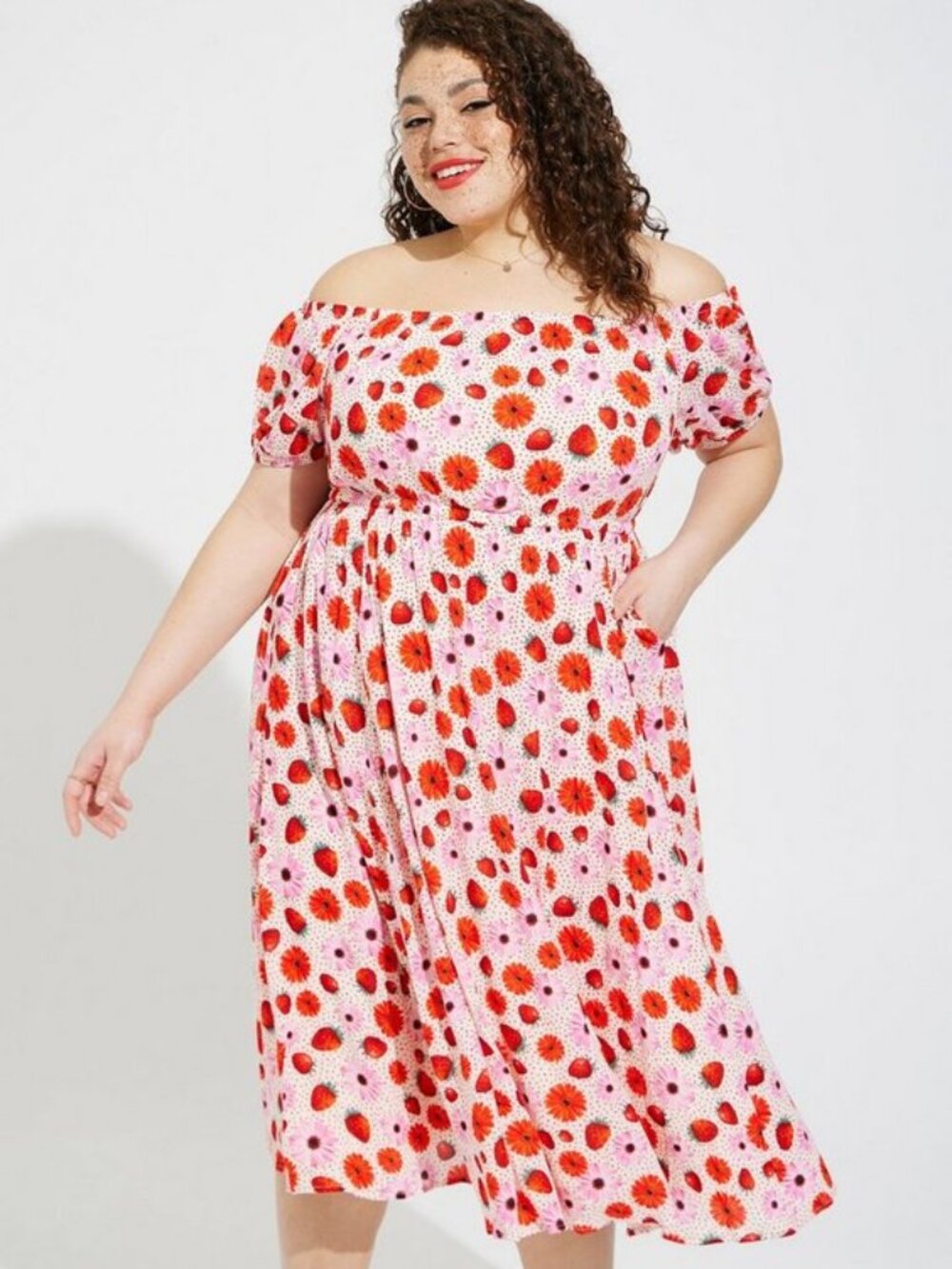 Torrid Size 2 Retro Chic Midi Gauze Puff Sleeve Skater Dress